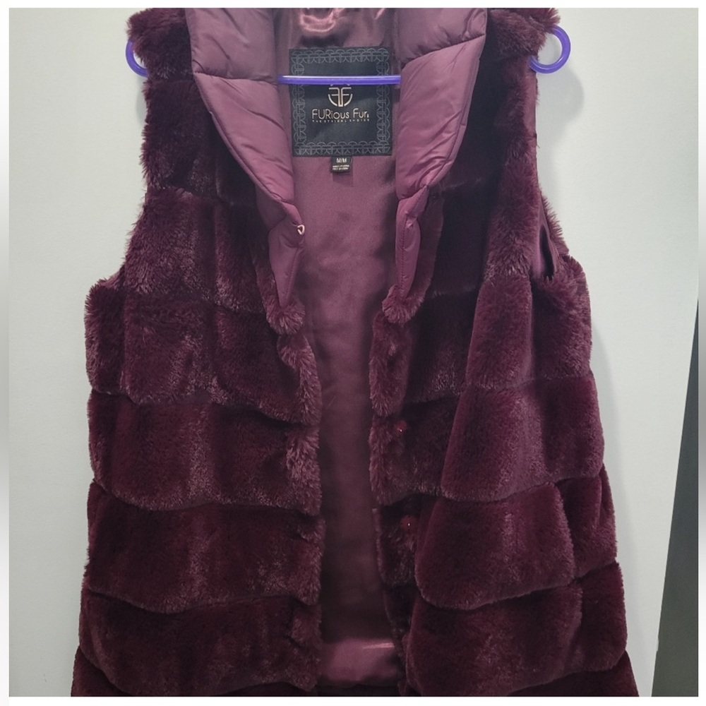 The Ethical ChoiceFaux Mink Fur Rail Vest with Contrasting Fabric At the…